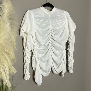 BCBG Ruched & Ruffled Top IN WHITE